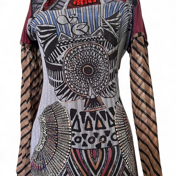 Save The Queen Midi Dress Long Sleeve Stretch Italy Boho Art Avant Grande - Picture 2 of 8